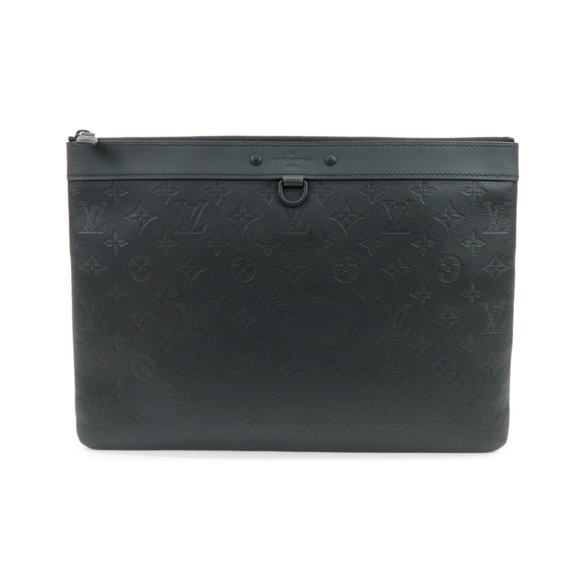 Louis Vuitton Discovery Pochette Monogram Shadow Leather, Black, Leather, Clutch