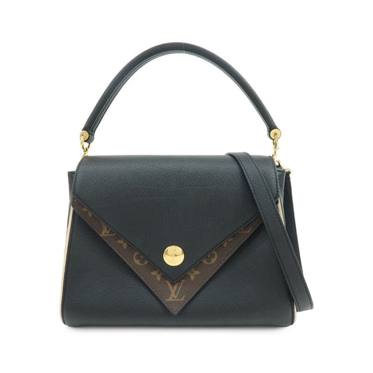 Louis Vuitton Double V Calfskin with Monogram Canvas, Black, Leather, Handbag
