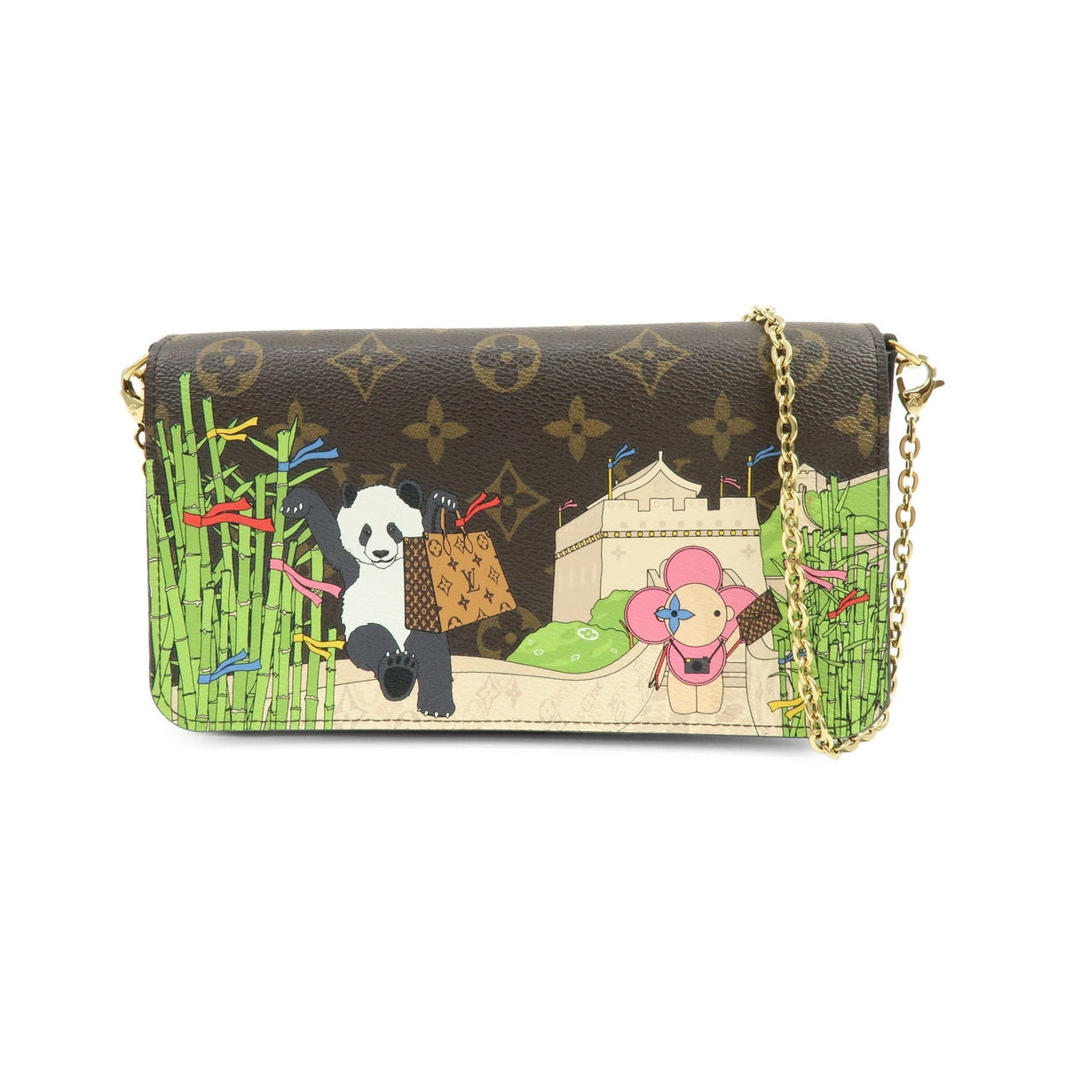 Louis Vuitton Felicie Pochette Limited Edition Vivienne Xmas Monogram Canvas, Brown, Canvas, Clutch