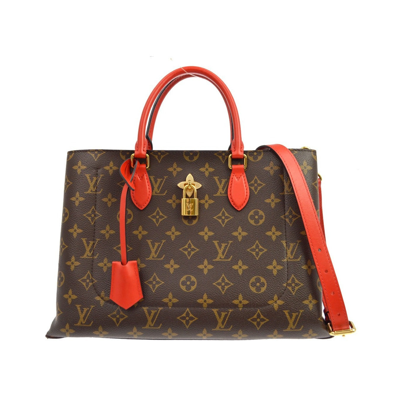 Louis Vuitton Flower Tote Monogram Canvas with Leather, Brown, Canvas, Handbag