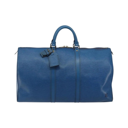 Louis Vuitton Keepall Epi, Blue, Leather, Travel Bag
