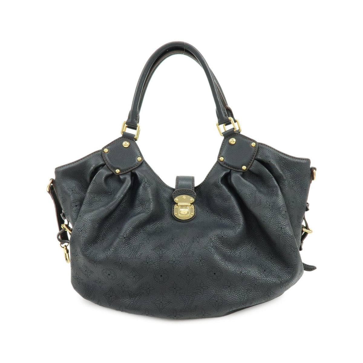 Louis Vuitton L Hobo Mahina Leather, Black, Leather, Shoulder Bag