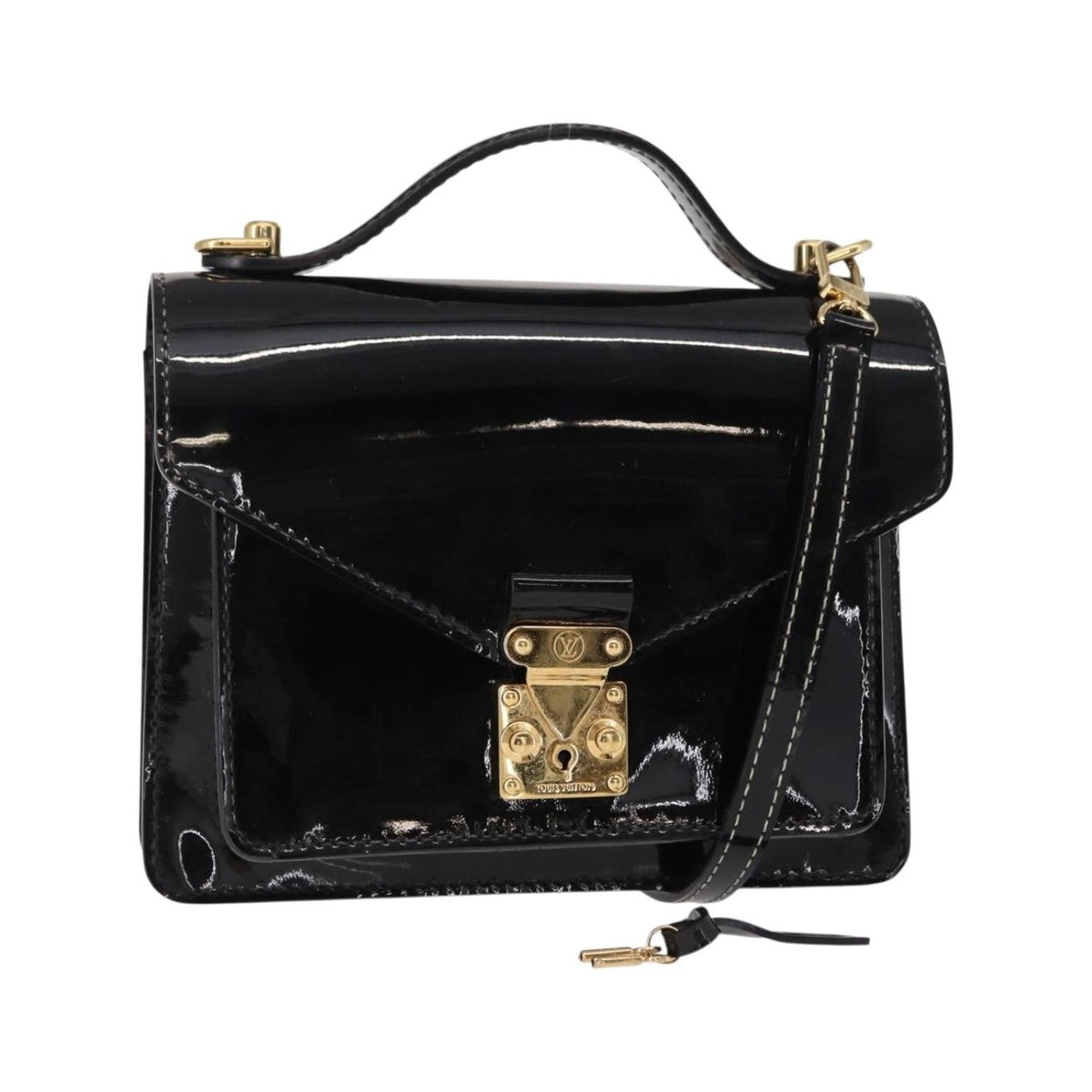 Louis Vuitton Monceau Vernis, Black, Patent Leather, Handbag