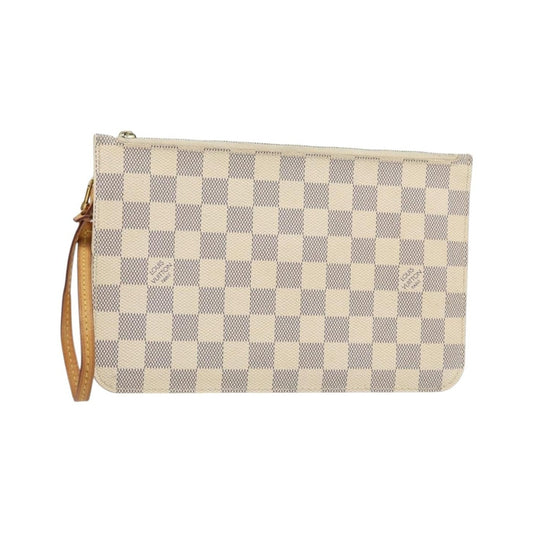 Louis Vuitton Neverfull Pochette Damier, White, Canvas, Clutch