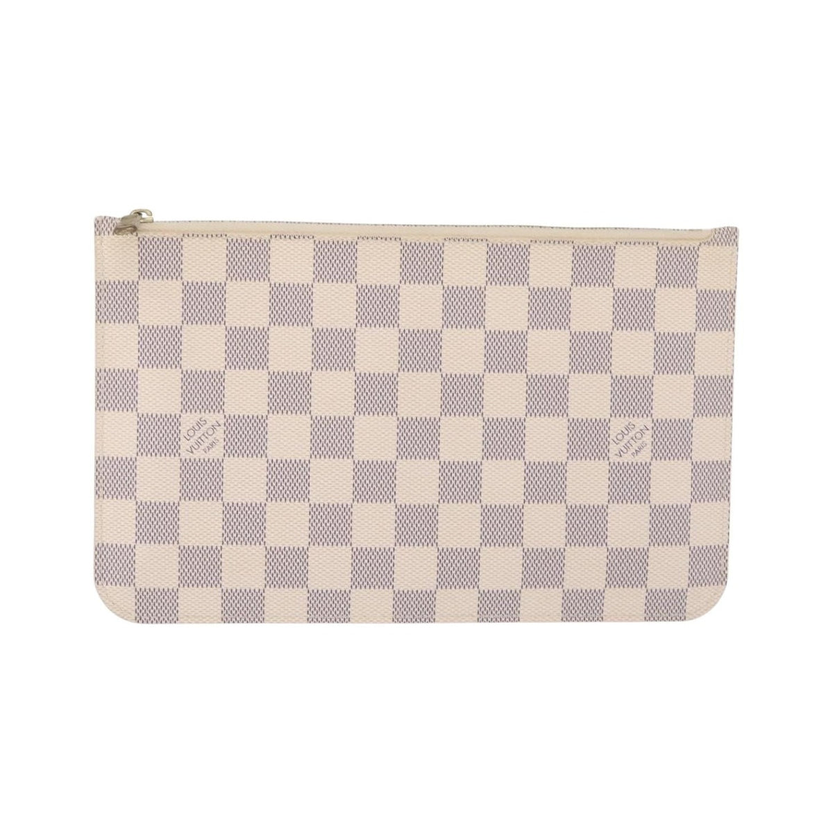 Louis Vuitton Neverfull Pochette Damier, White, Canvas, Clutch