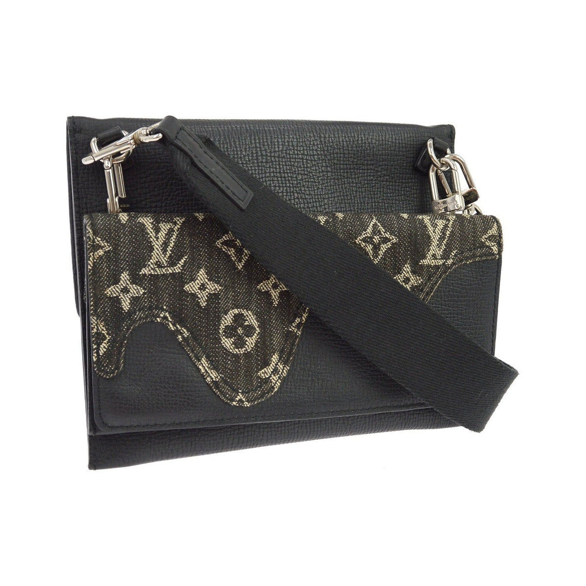Louis Vuitton Nigo Trio Messenger Pouch Monogram Denim and Taurillon Leather, Black, Leather, Clutch