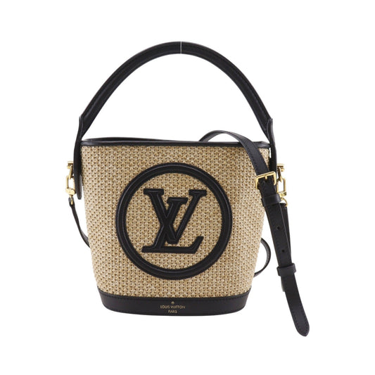 Louis Vuitton Petit Bucket NM Raffia with Leather, Beige, Canvas, Tote Bag