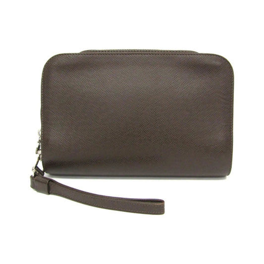Louis Vuitton Pochette Baikal Clutch Taiga Leather, Gray, Leather, Clutch