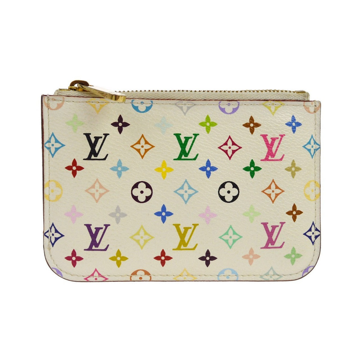 Louis Vuitton Pochette clés NM Monogram Multicolor Canvas, White, Calfskin, Wallet