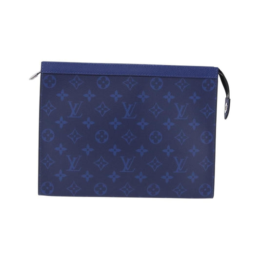 Louis Vuitton Pochette Voyage Monogram Taigarama, Blue, Leather, Clutch