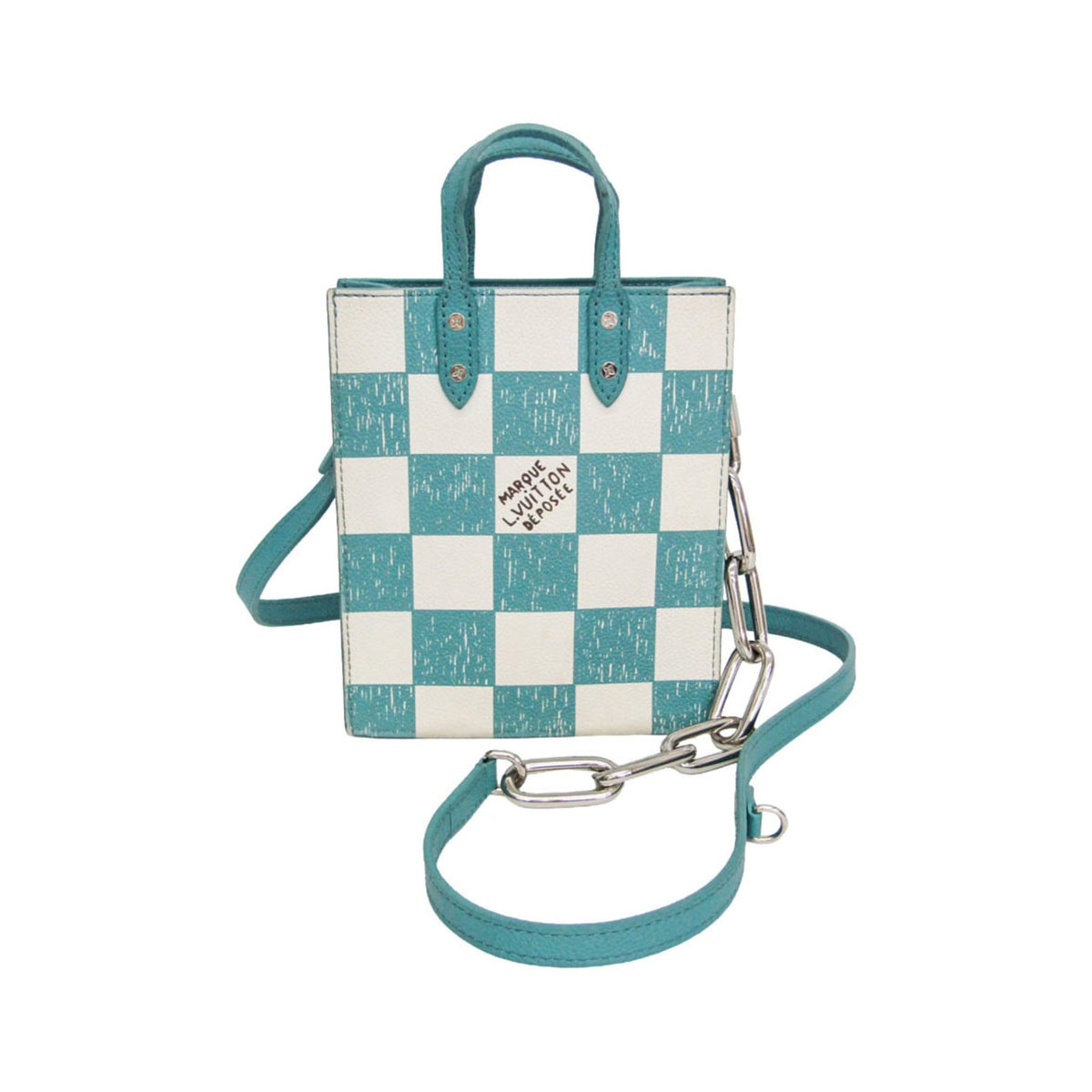 Louis Vuitton Sac Plat Limited Edition Marque Deposee Damier Giant, Turquoise, Canvas, Handbag