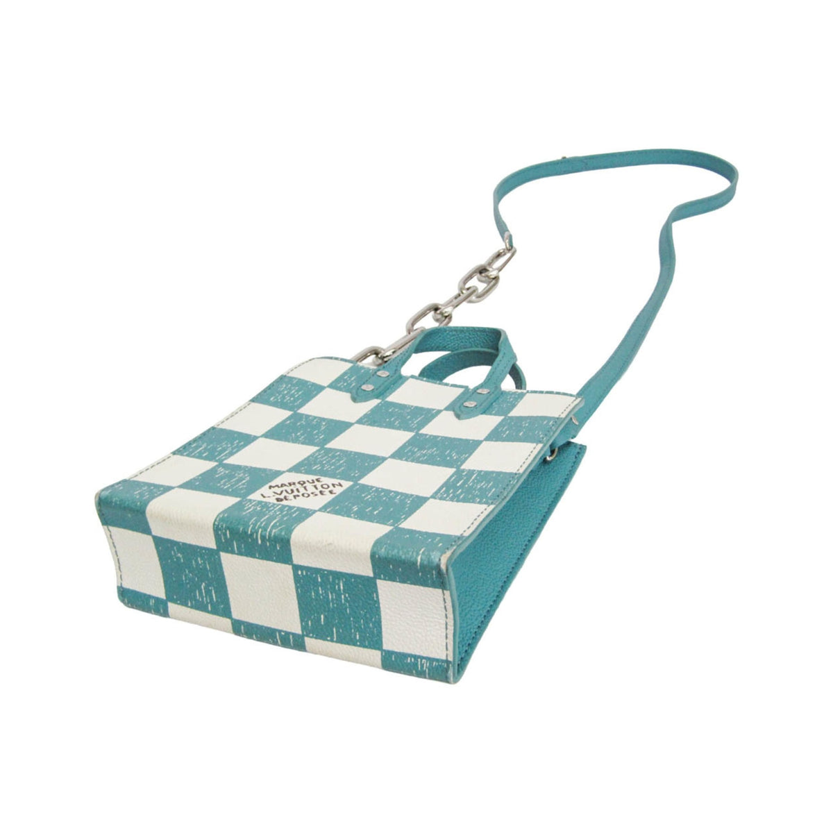 Louis Vuitton Sac Plat Limited Edition Marque Deposee Damier Giant, Turquoise, Canvas, Handbag