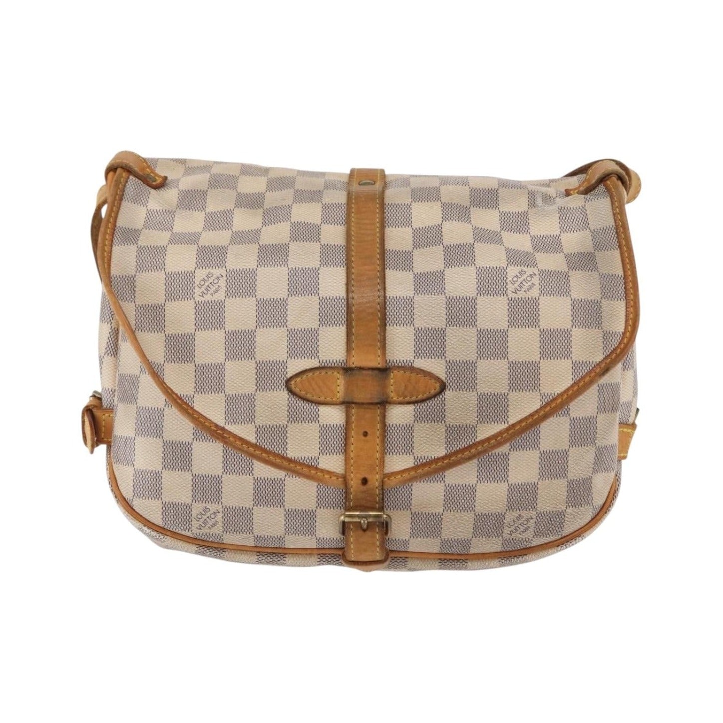 Louis Vuitton Saumur Damier Ebene, Beige, Canvas, Shoulder Bag