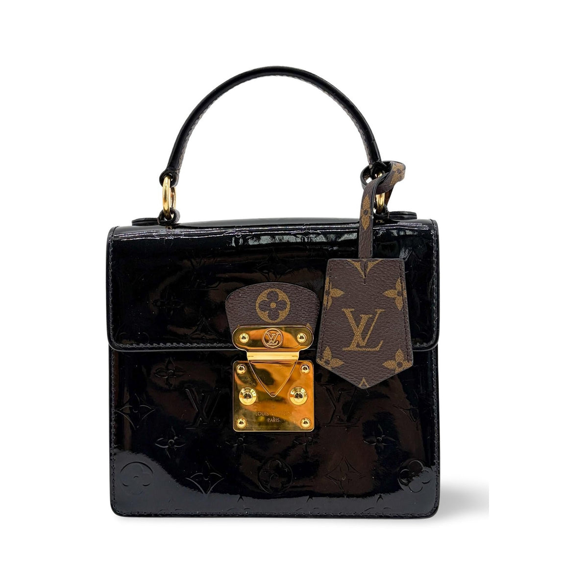 Louis Vuitton Spring Street NM Monogram Vernis with Monogram Canvas and Epi Leather, Black, Patent Leather, Handbag