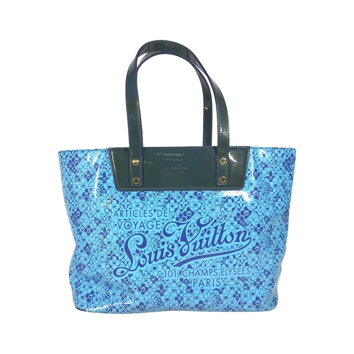 Louis Vuitton Voyage Cosmic Blossom, Blue, Patent Leather, Tote Bag