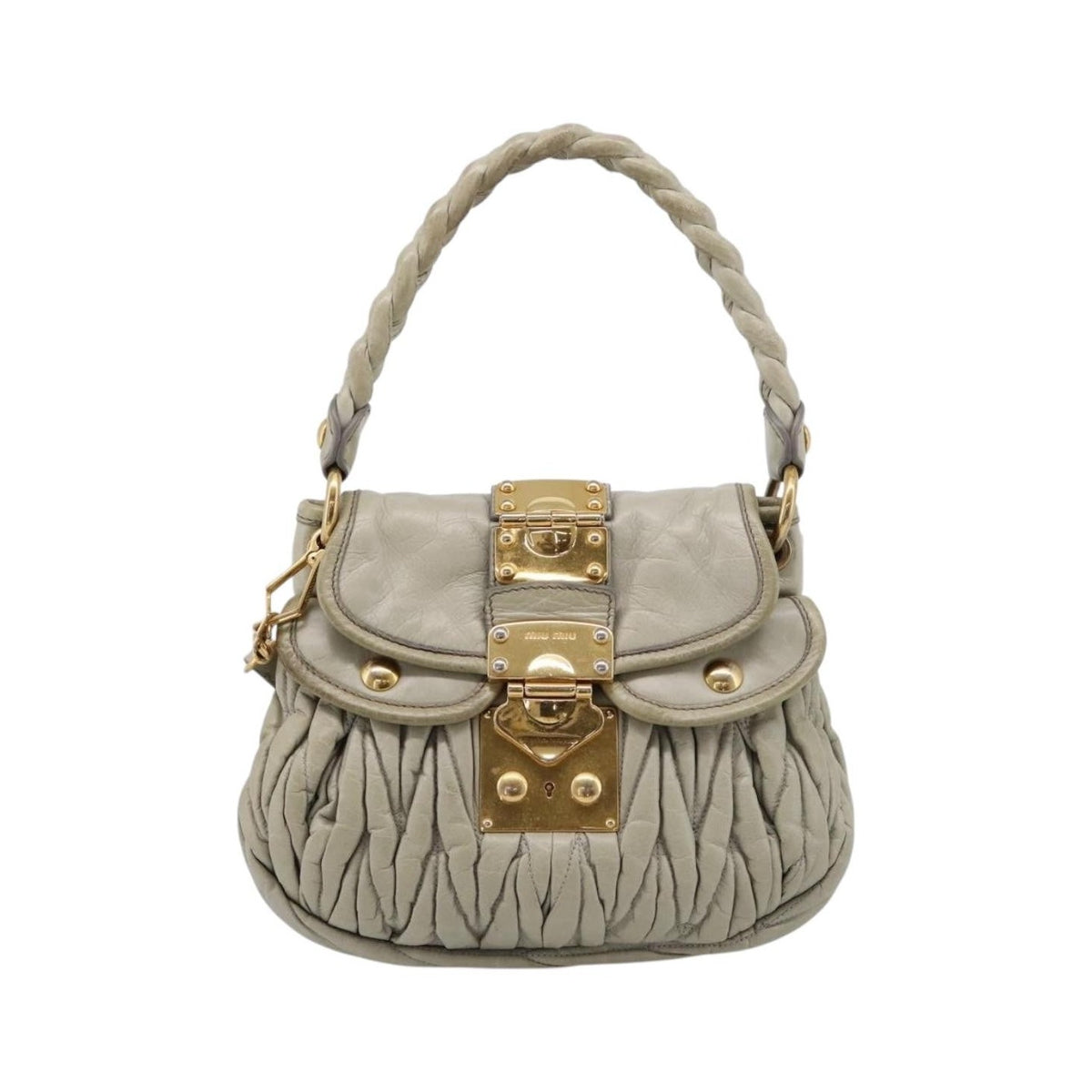 Miu Miu Beau Top Handle Leather, Beige, Leather, Handbag