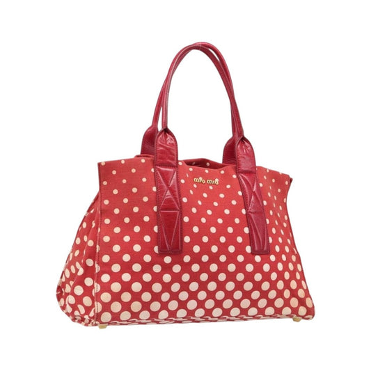 Miu Miu Beau Top Handle Leather, Red, Canvas, Handbag