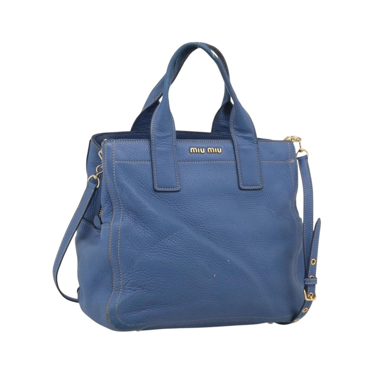 Miu Miu Beau Top Handle Leather, Blue, Leather, Handbag