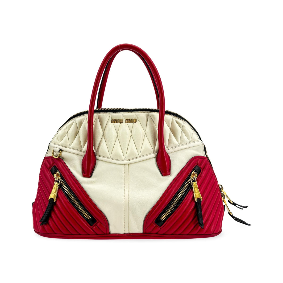 Miu Miu Biker Convertible Dome Satchel Quilted Leather, Red, Leather, Handbag