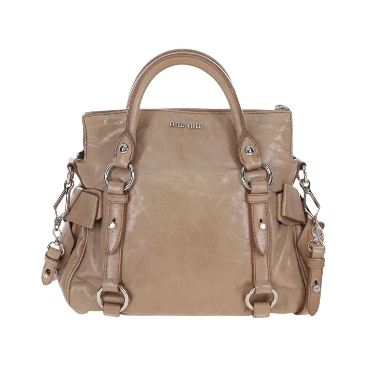 Miu Miu Bow Satchel Cervo Leather, Beige, Leather, Handbag