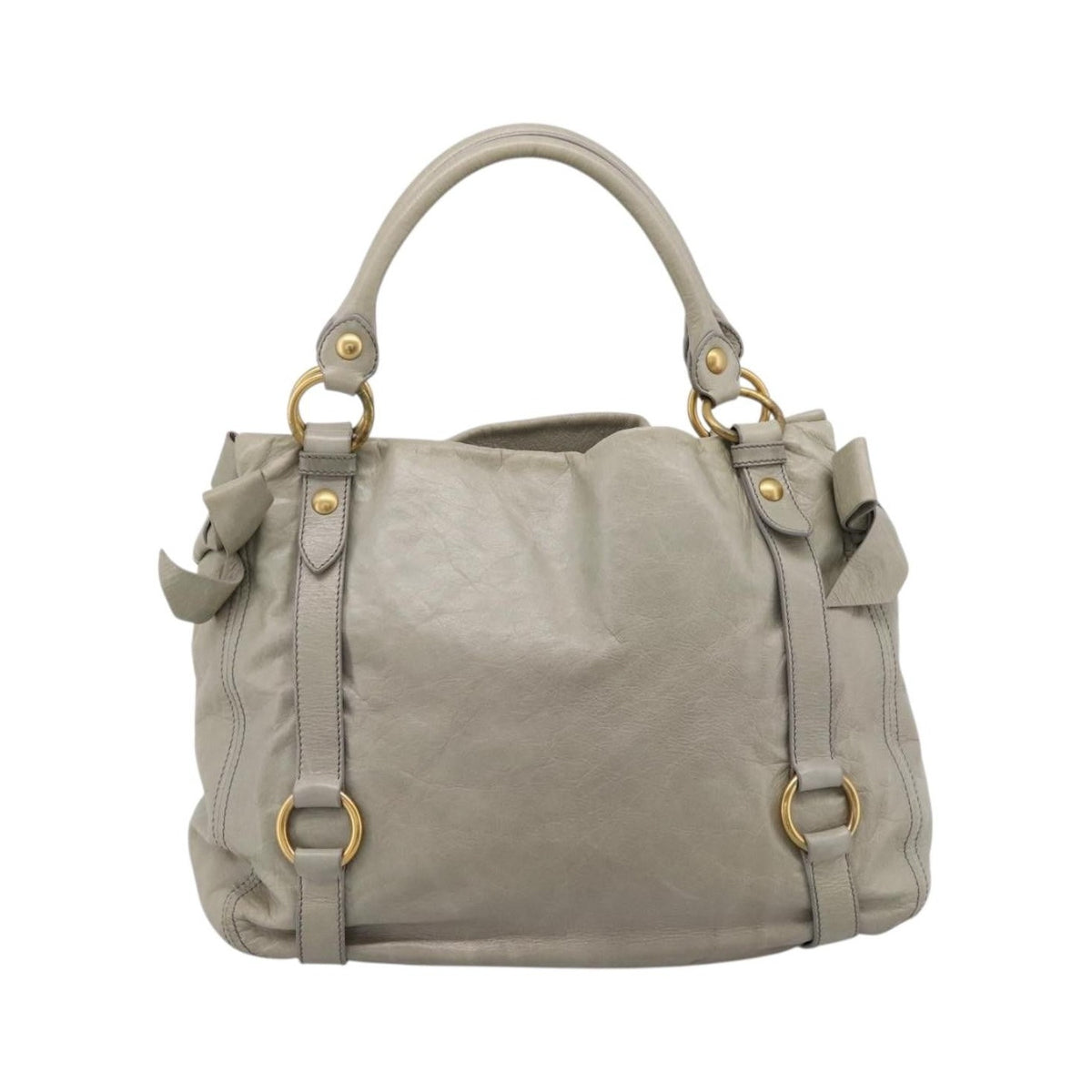 Miu Miu Bow Satchel Cervo Leather, Gray, Leather, Handbag