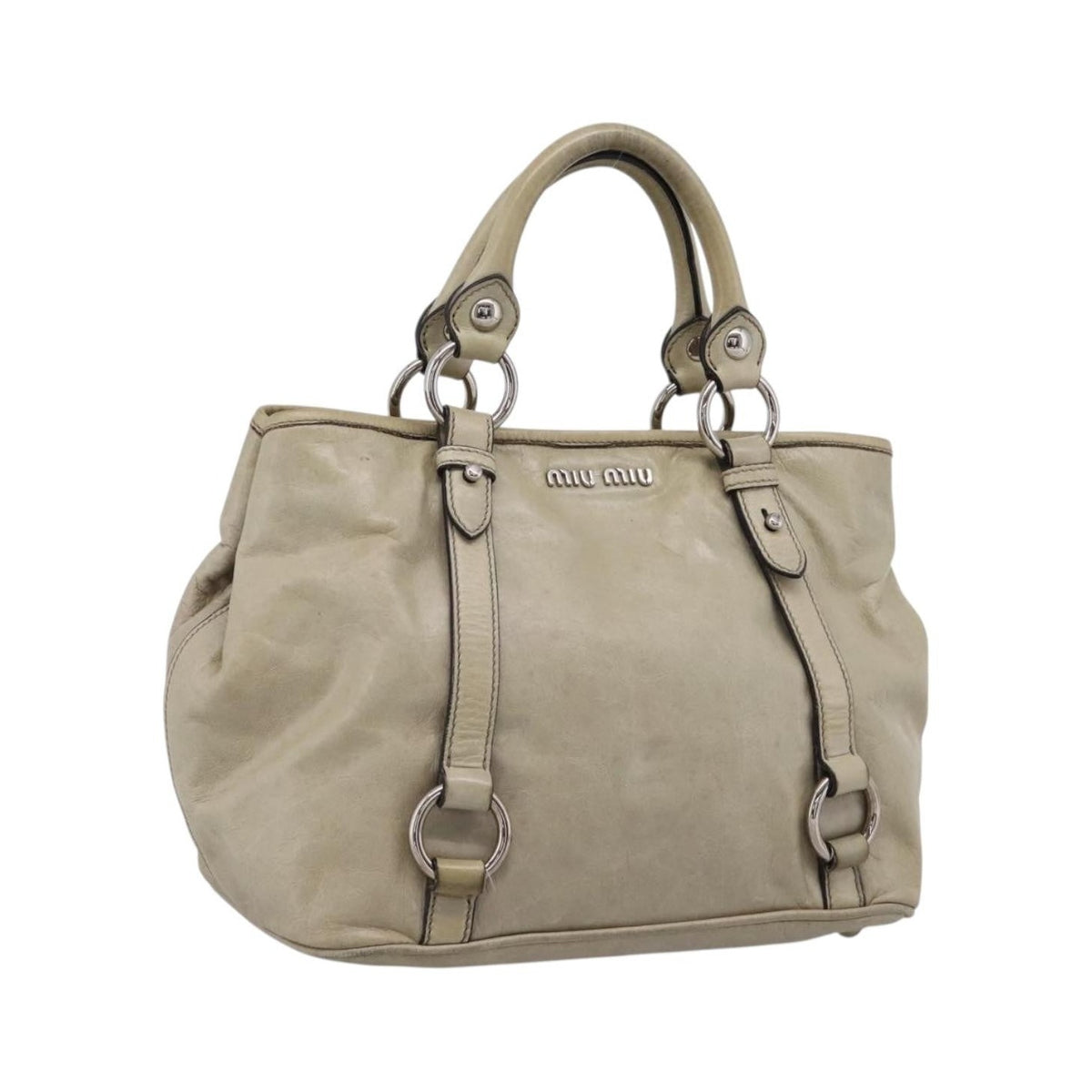 Miu Miu Bow Satchel Cervo Leather, Beige, Leather, Handbag