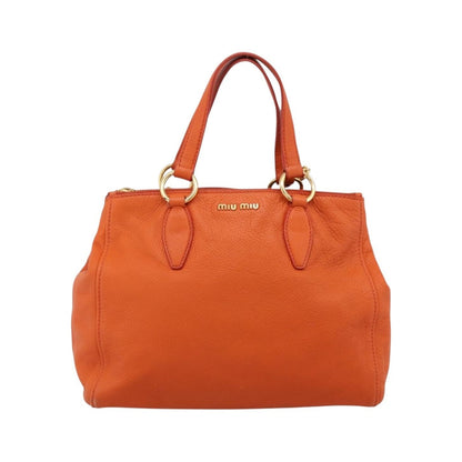 Miu Miu Caribou Convertible Tote Leather, Orange, Leather, Handbag