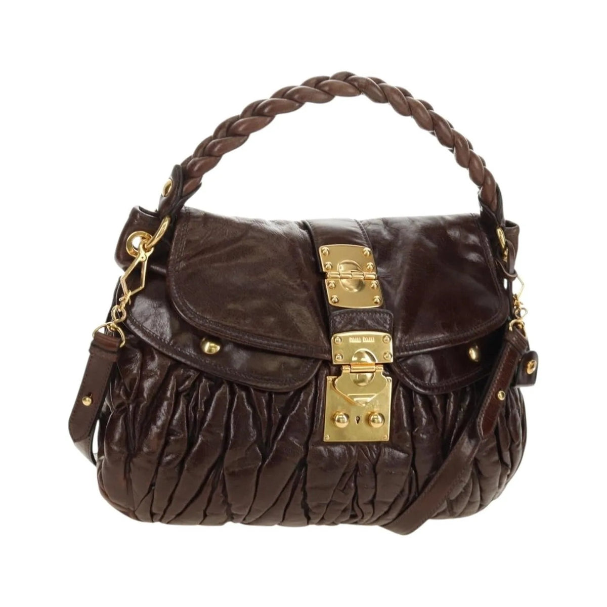 Miu Miu Coffer Convertible Hobo Matelasse Leather, Brown, Leather, Handbag