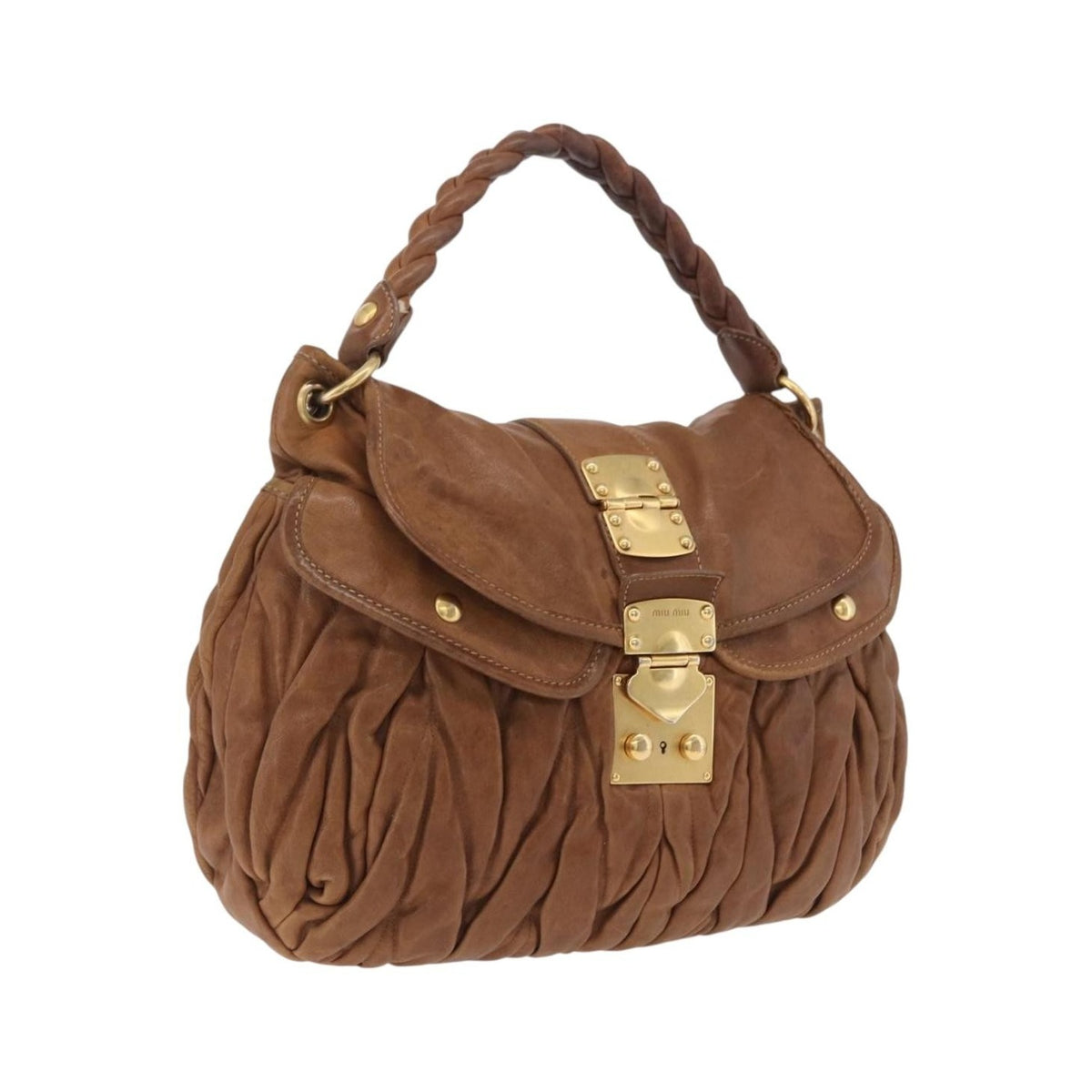 Miu Miu Coffer Convertible Hobo Matelasse Leather, Brown, Leather, Shoulder Bag