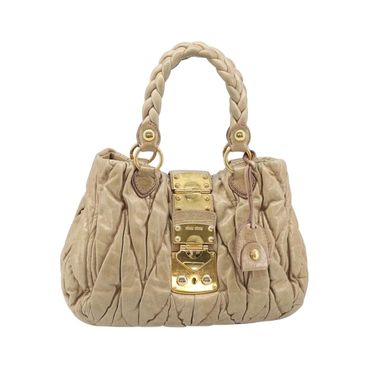 Miu Miu Coffer Convertible Satchel Matelasse Leather, Beige, Leather, Handbag