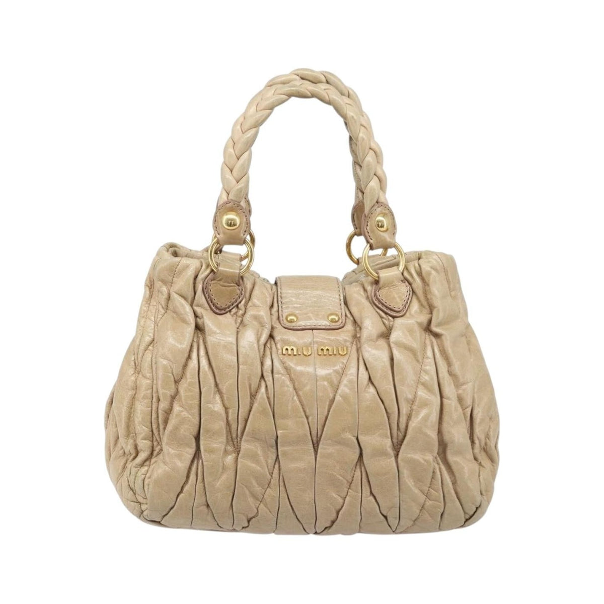 Miu Miu Coffer Convertible Satchel Matelasse Leather, Beige, Leather, Handbag
