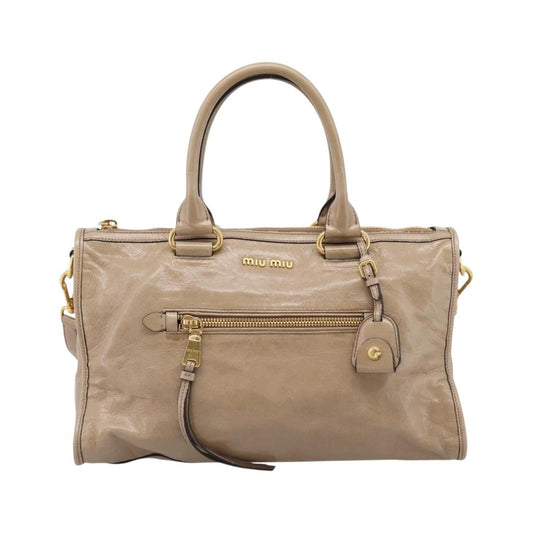 Miu Miu Convertible Bauletto Vitello Shine, Beige, Leather, Handbag