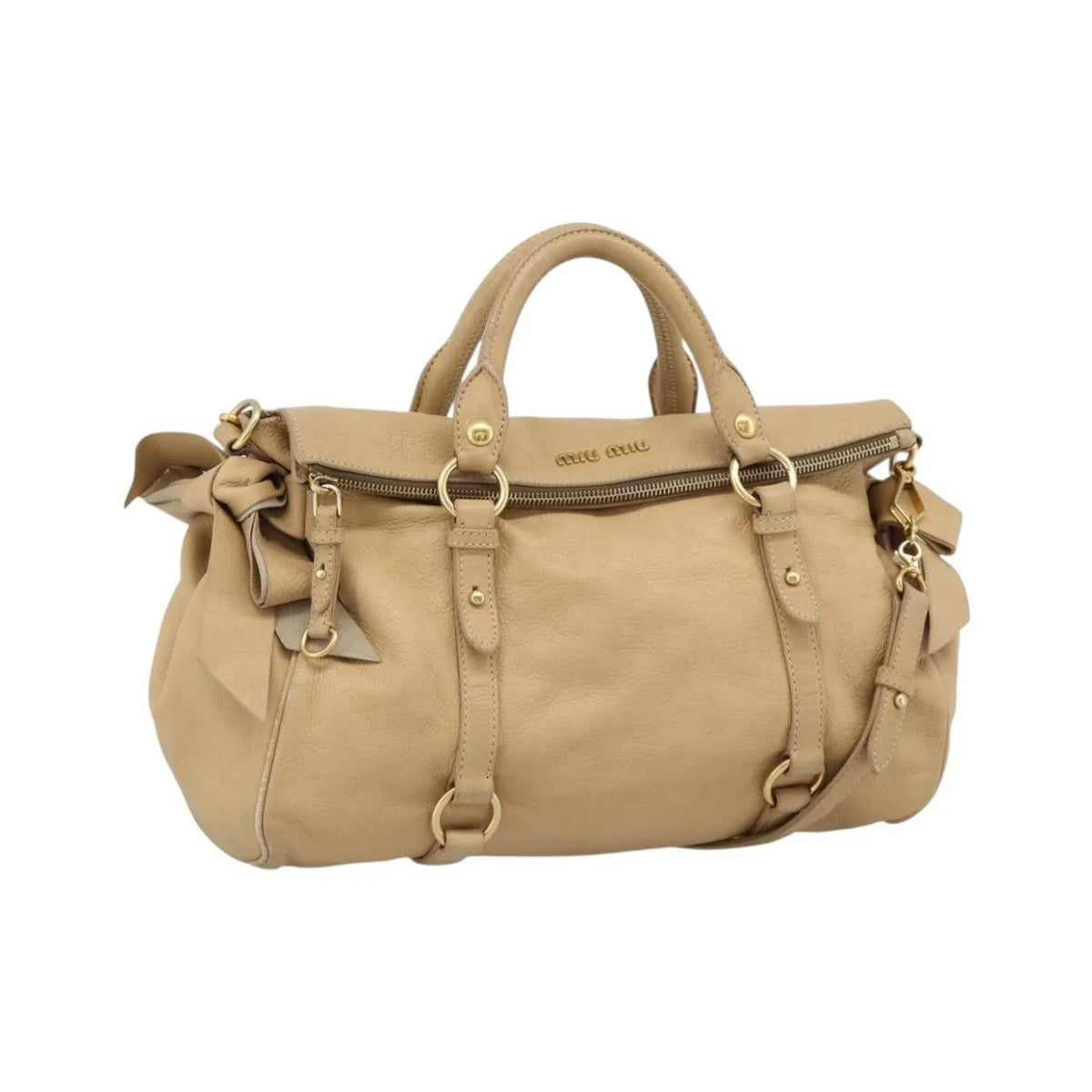 Miu Miu Convertible Satchel Leather, Beige, Leather, Handbag