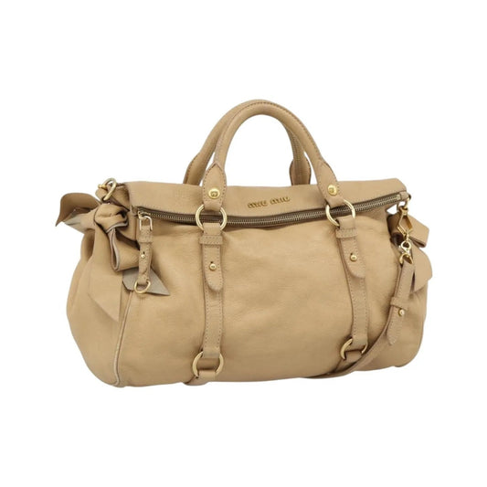 Miu Miu Convertible Satchel Leather, Beige, Leather, Handbag