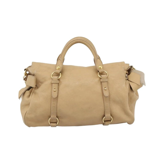 Miu Miu Convertible Satchel Leather, Beige, Leather, Handbag