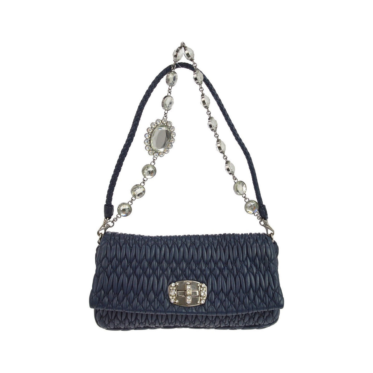 Miu Miu Crystal Clutch Matelasse Leather, Navy, Leather, Clutch