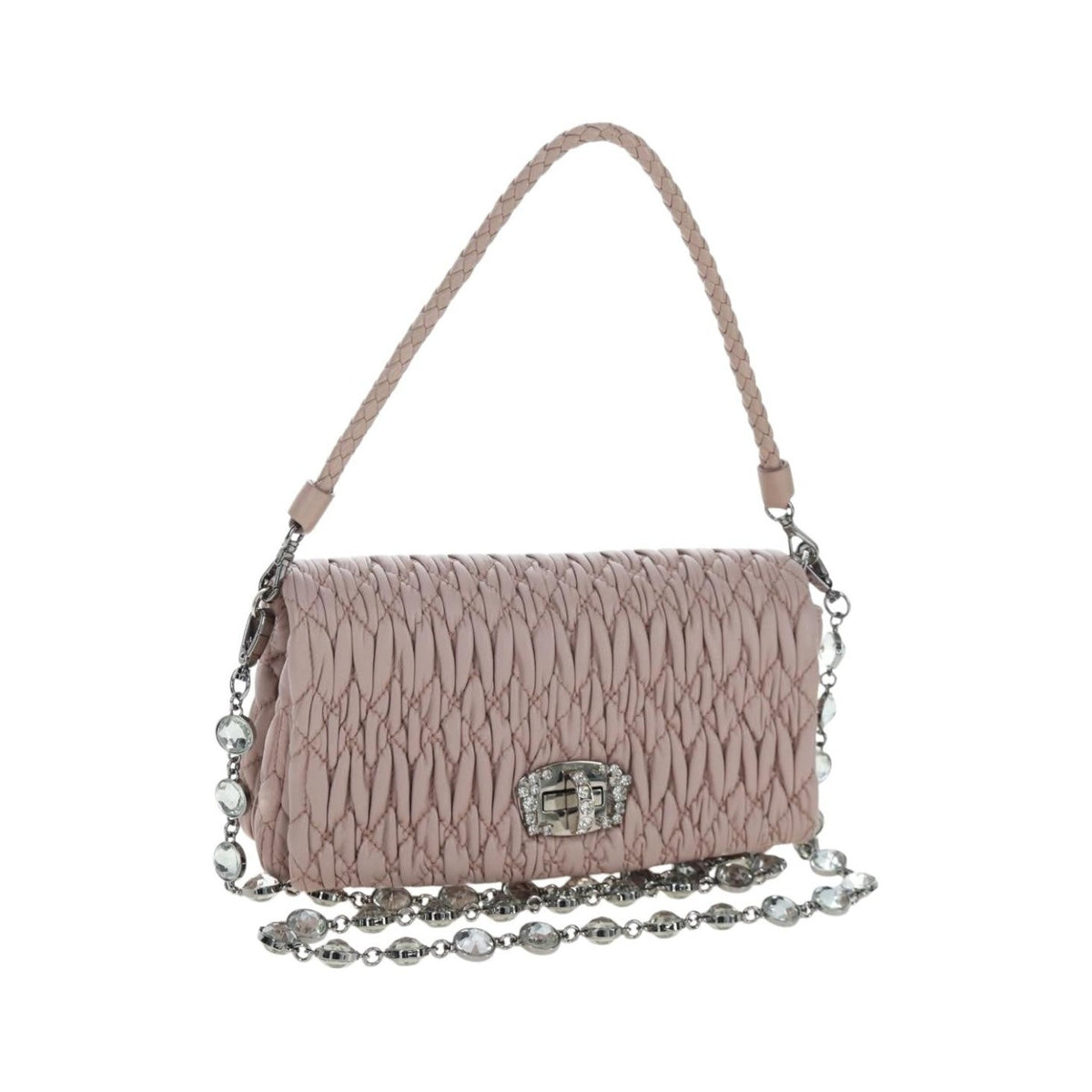 Miu Miu Crystal Clutch Matelasse Leather, Pink, Leather, Clutch
