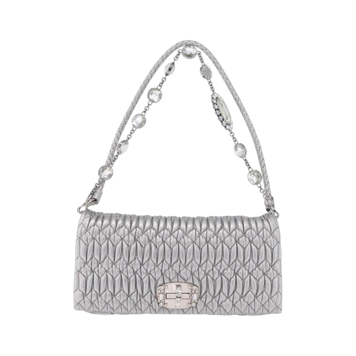 Miu Miu Crystal Clutch Matelasse Leather, Silver, Leather, Clutch
