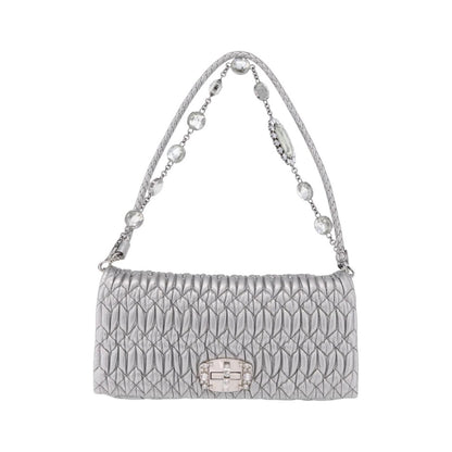 Miu Miu Crystal Clutch Matelasse Leather, Silver, Leather, Clutch