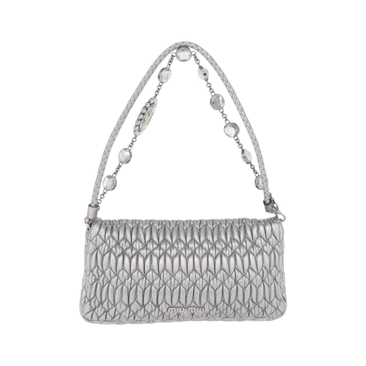 Miu Miu Crystal Clutch Matelasse Leather, Silver, Leather, Clutch