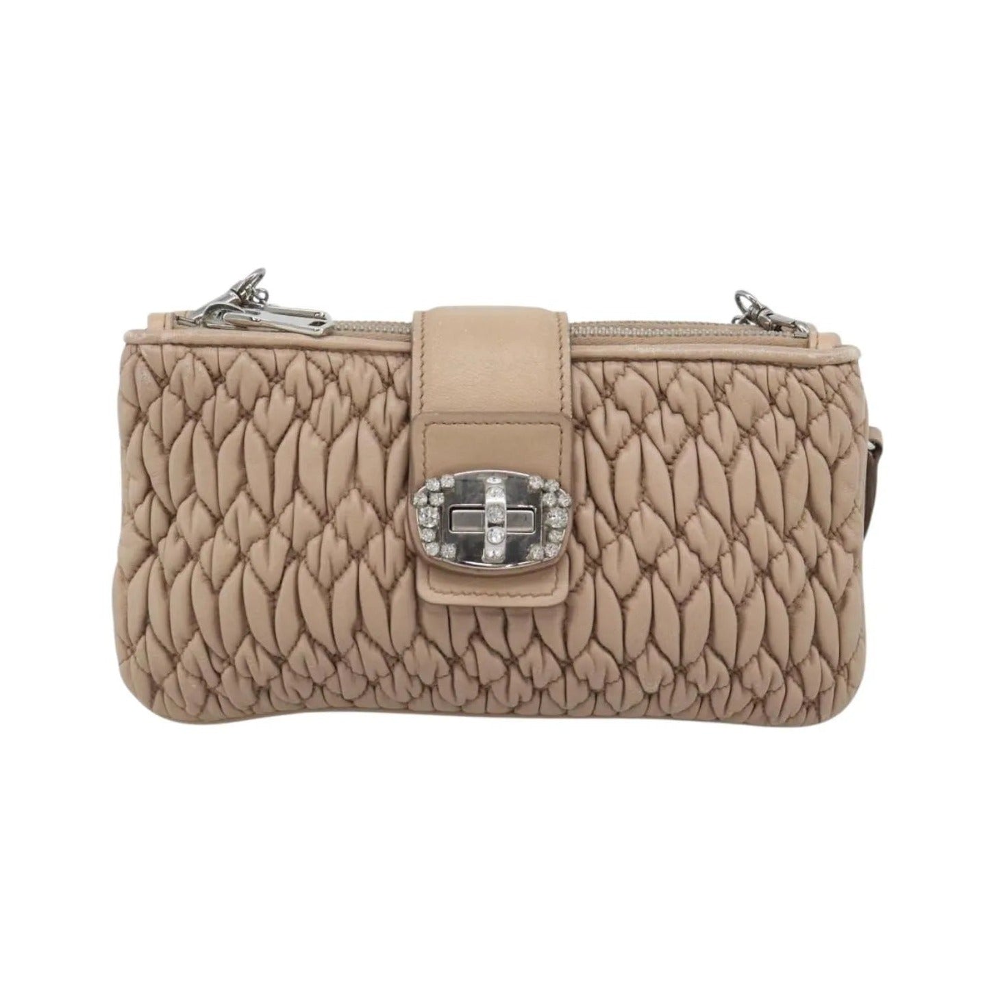 Miu Miu Crystal Convertible Chain Matelasse Leather, Pink, Leather, Shoulder Bag