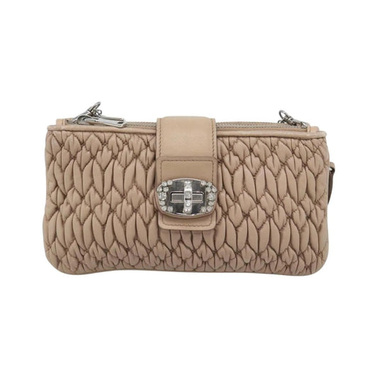 Miu Miu Crystal Convertible Chain Matelasse Leather, Pink, Leather, Shoulder Bag