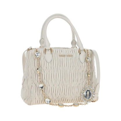 Miu Miu Crystal Convertible Matelasse Leather, White, Leather, Tote Bag