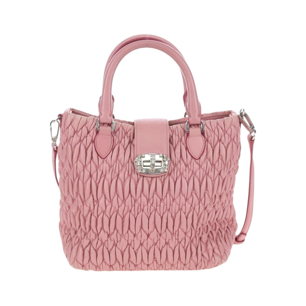 Miu Miu Crystal Convertible Top Handle Matelasse Leather, Pink, Leather, Handbag