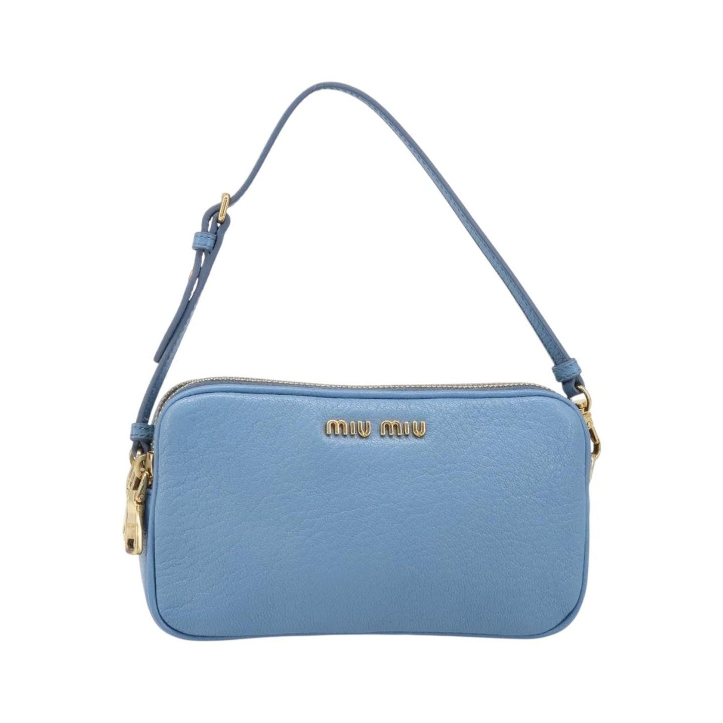 Miu Miu Double Zip Pochette Leather, Blue, Leather, Clutch