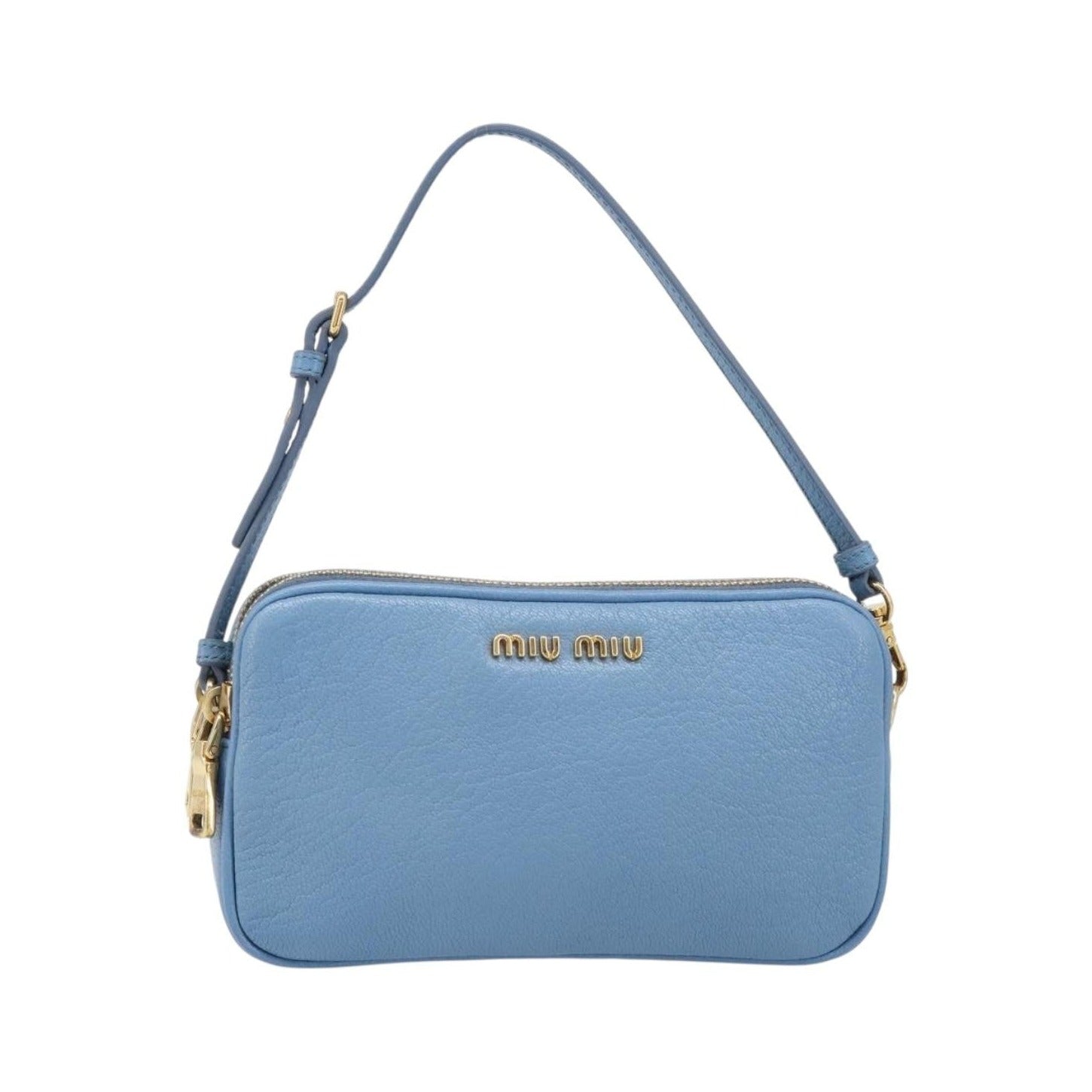 Miu Miu Double Zip Pochette Leather, Blue, Leather, Clutch