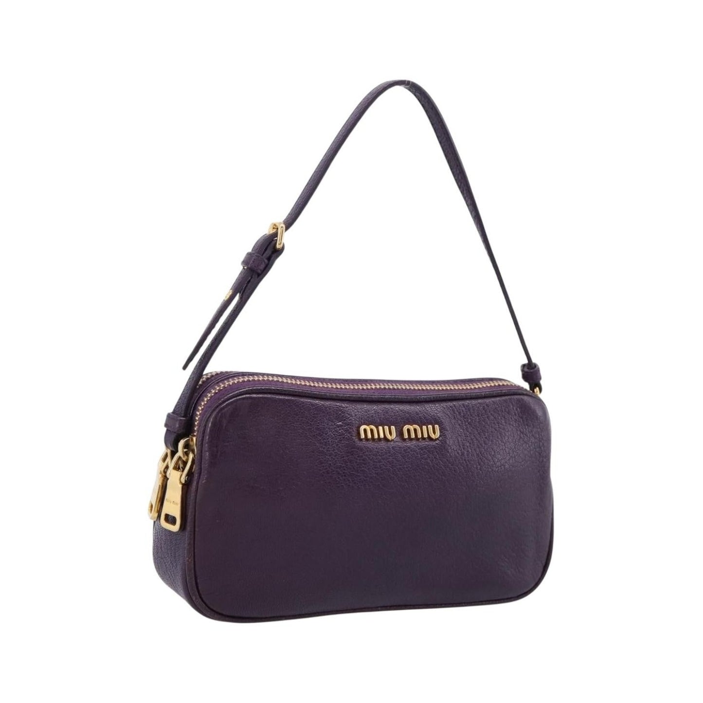 Miu Miu Double Zip Pochette Leather, Purple, Leather, Clutch