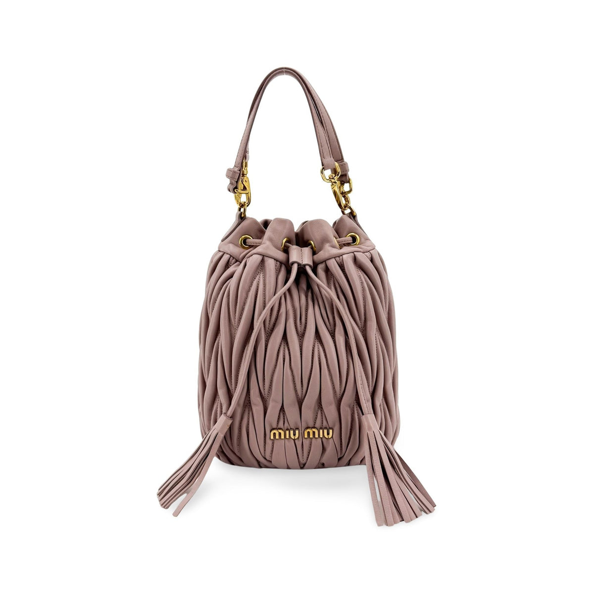 Miu Miu Drawstring Bucket Matelasse Leather, Pink, Leather, Handbag