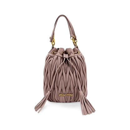 Miu Miu Drawstring Bucket Matelasse Leather, Pink, Leather, Handbag