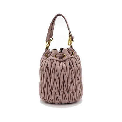 Miu Miu Drawstring Bucket Matelasse Leather, Pink, Leather, Handbag